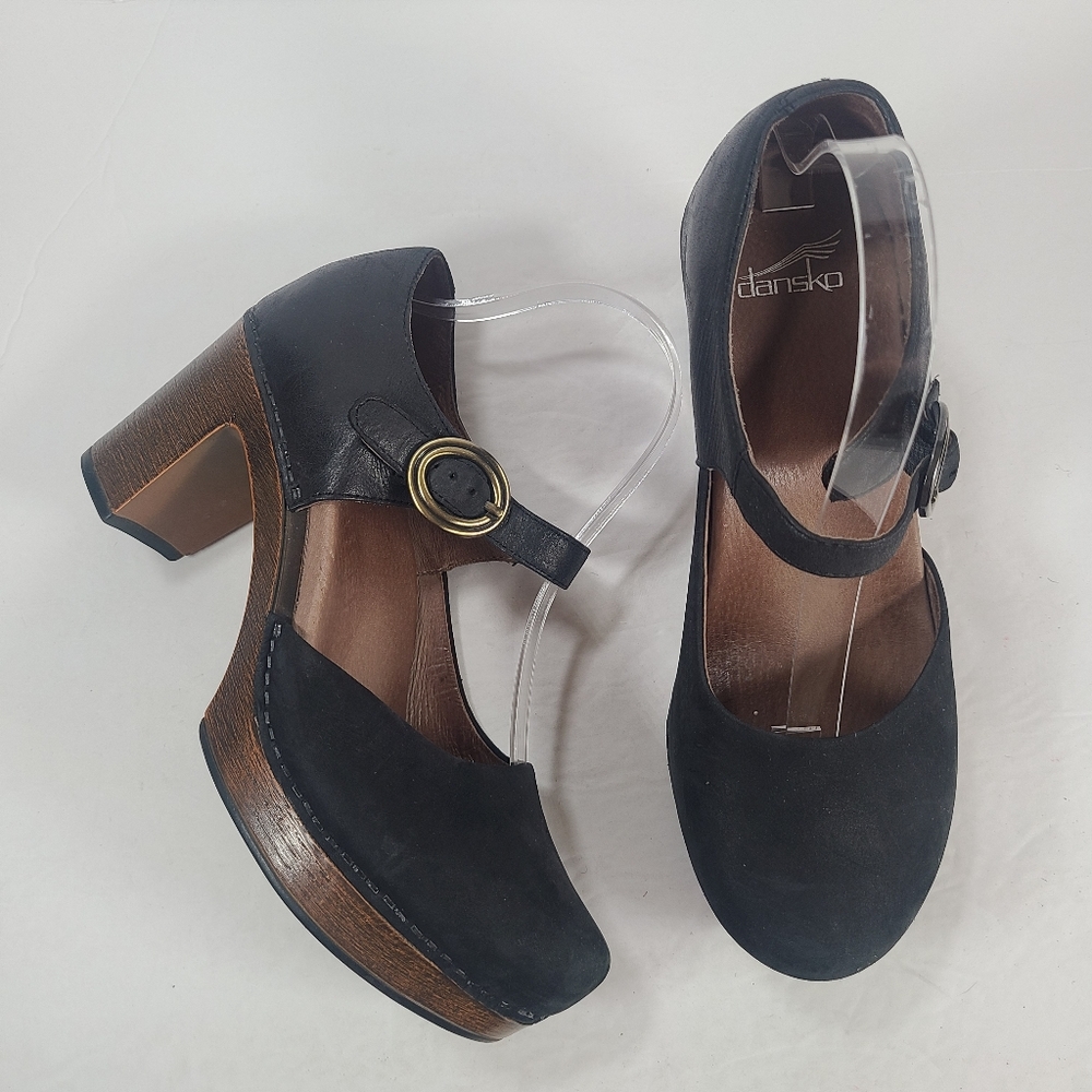 Dansko Dorothy Platform Mary Jane Black Milled Nubuck Leather Pumps Size 10